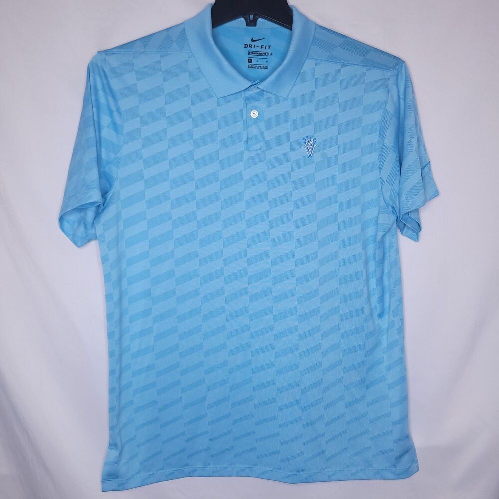 Nike Polo Shirt Mens Medium Light Blue Geometric Dri Fit Performance